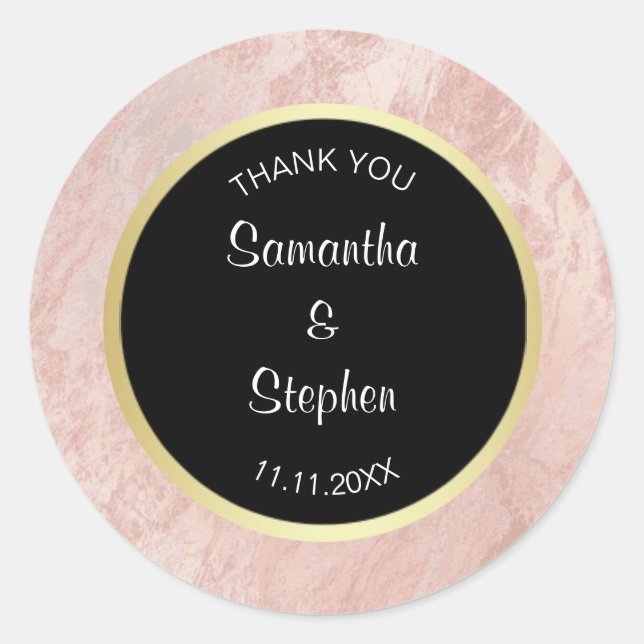 Classy Elegant Pink Rose Black Gold Foil Wedding Classic Round Sticker (Front)