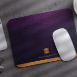 Classy elegant purple leather gold monogrammed mouse mat<br><div class="desc">Luxury exclusive looking office or personal monogrammed mouse pad featuring a faux copper metallic gold glitter square with your monogram name initials and a sparkling stripe over a stylish purple indigo faux leather background. Suitable for small business, corporate or independent business professionals, personal branding or stylists specialists, makeup artists or...</div>