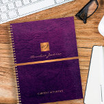 Classy elegant purple leather gold monogrammed planner<br><div class="desc">Luxury exclusive looking office or personal monogrammed 2025 planner featuring a faux copper metallic gold glitter square with your monogram name initials and a sparkling stripe over a stylish purple indigo faux leather background. Suitable for small business, corporate or independant business professionals, personal branding or stylists specialists, makeup artists or...</div>