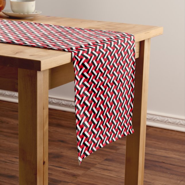 Classy & Elegant Red Art Deco Herringbone Pattern Short Table Runner (In Situ)