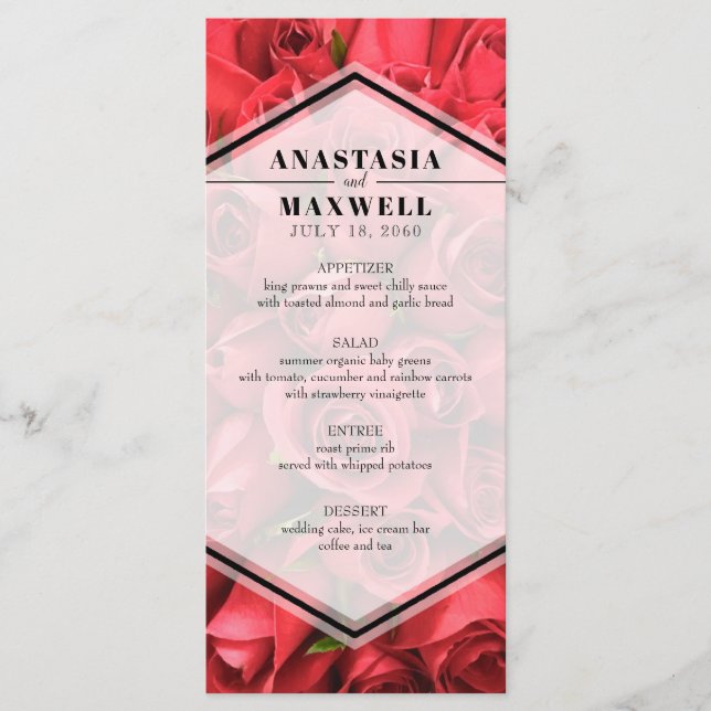 Classy Elegant Red Roses Wedding Wedding Menu (Front)