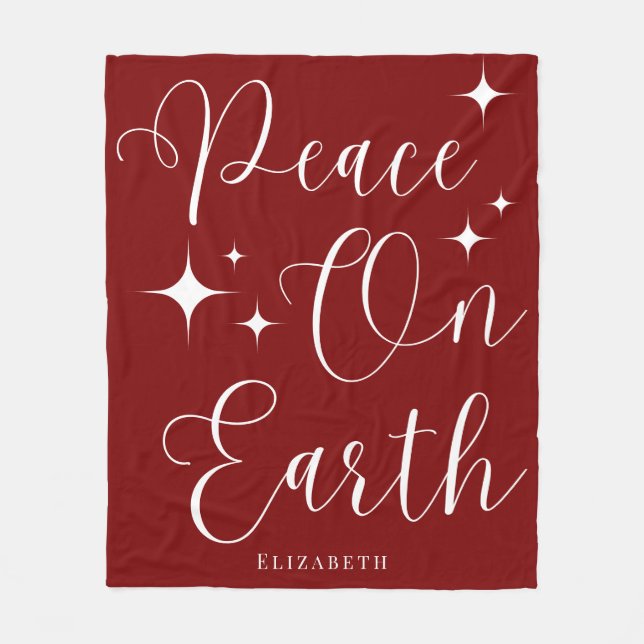 Classy Elegant Red & White Personalised Christmas  Fleece Blanket (Front)