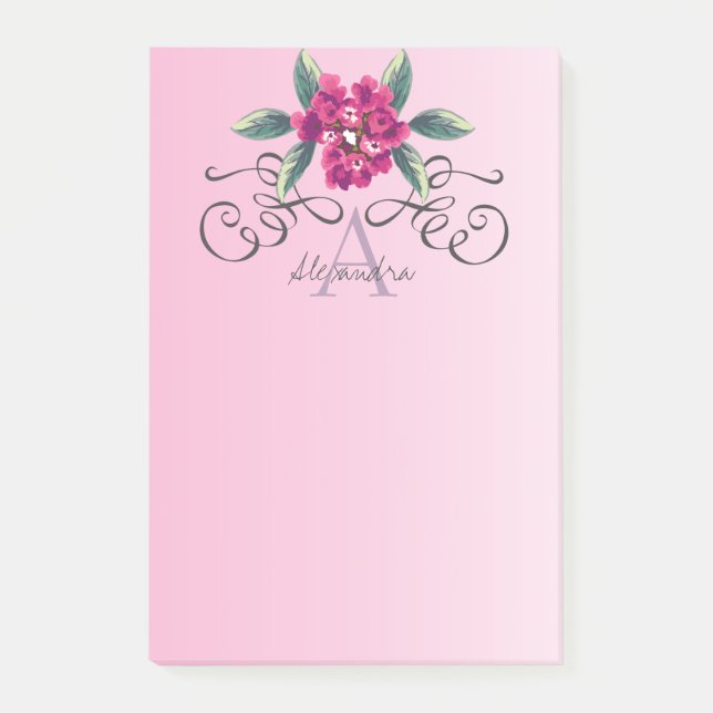 Classy Elegant Rose Floral Monogram Post-it Notes (Front)