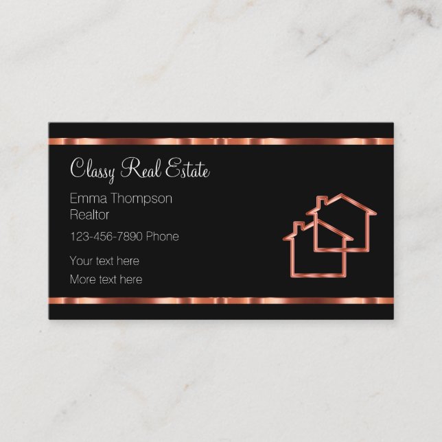 Classy Elegant Rose Gold Tone Real Estate  Business Card (Front)
