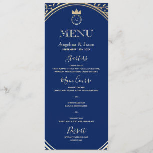 Classy Elegant Royal Blue and Gold Floral Wedding Menu