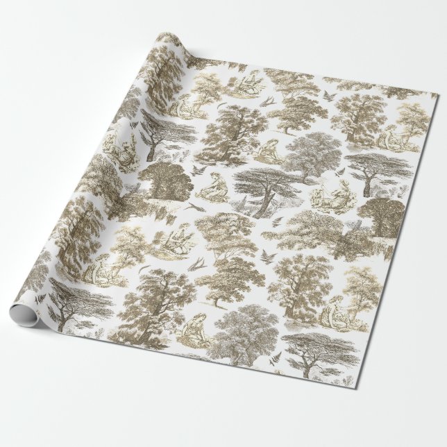 Classy Elegant Rustic Beige Country Toile Wrapping Paper (Unrolled)