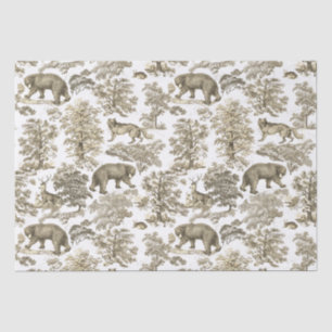 Classy Elegant Rustic Beige Forest Animals Toile Tissue Paper