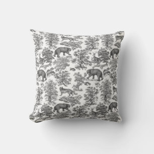 Classy Elegant Rustic Black Forest Animals Toile Cushion