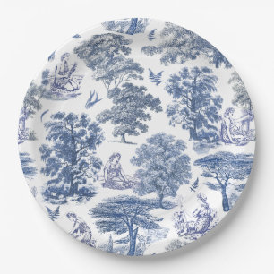 Classy Elegant Rustic Blue Country Toile Paper Plate