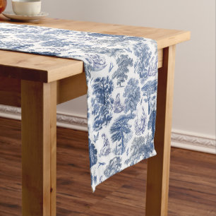 Classy Elegant Rustic Blue Country Toile Short Table Runner