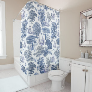 Classy Elegant Rustic Blue Country Toile Shower Curtain