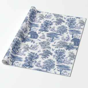 Classy Elegant Rustic Blue Country Toile Wrapping Paper