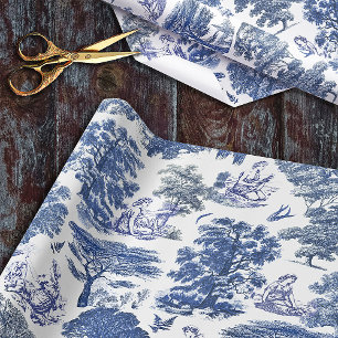 Classy Elegant Rustic Blue Country Toile Wrapping Paper