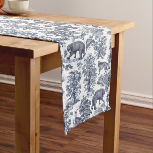 Classy Elegant Rustic Blue Forest Animals Toile Short Table Runner