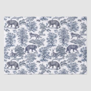 Classy Elegant Rustic Blue Forest Animals Toile Tissue Paper