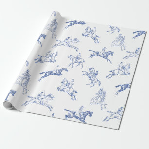 Classy Elegant Rustic Blue Horses Country Toile  Wrapping Paper