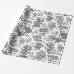 Classy Elegant Rustic Gray Country Toile Wrapping Paper