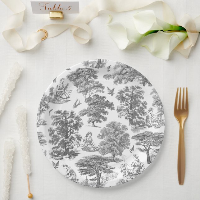 Classy Elegant Rustic Grey Country Toile Paper Plate (Wedding)
