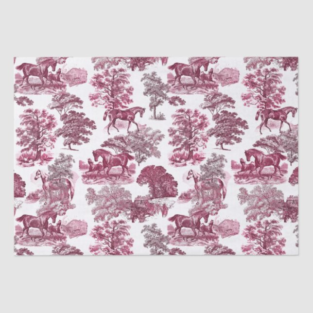 Classy Elegant Rustic Magenta Horses Country Toile Tissue Paper (Front)
