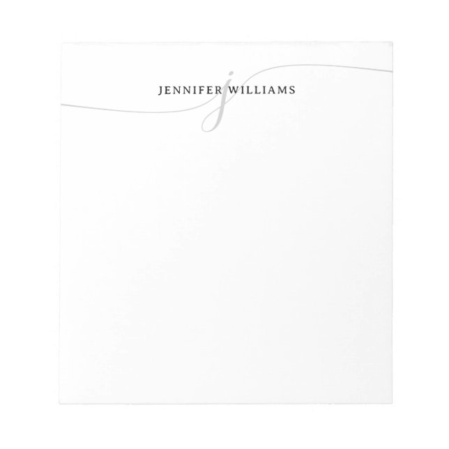 Classy Elegant Script Black Grey Modern Monogram Notepad (Front)