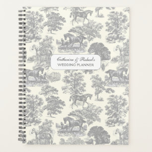 Classy Elegant Silver Grey Horses Toile with Name Planner