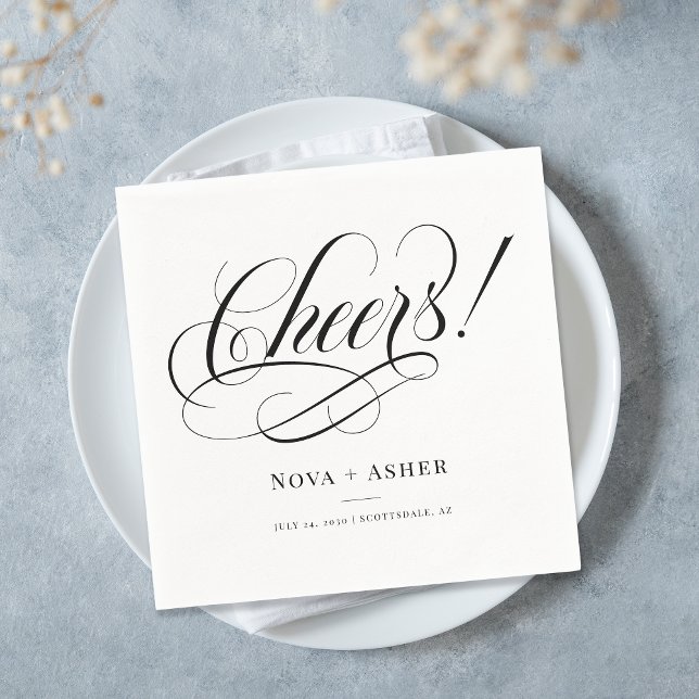 Classy Elegant Simple Cheers Personalised Wedding Napkin (Creator Uploaded)