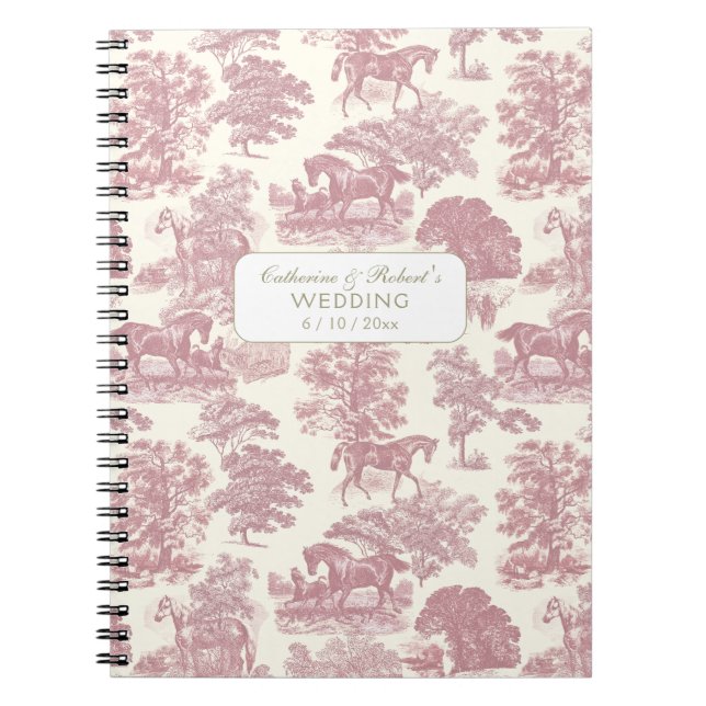 Classy Elegant Soft Pink Horses Toile with Name Notebook (Front)
