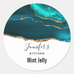 Classy Elegant Teal Agate Kitchen Classic Round Sticker