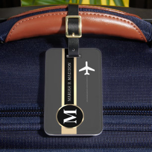 Classy Elegant Traveller Gold Metal monogram Name  Luggage Tag