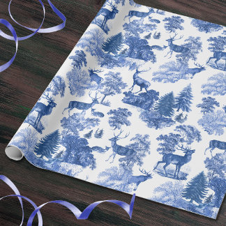Classy Elegant Vintage Blue Deer in Woodland Wrapping Paper