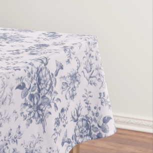 Classy Elegant Vintage Blue Floral Toile Tablecloth