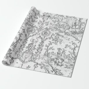 Classy Elegant Vintage Gray French Country Toile Wrapping Paper