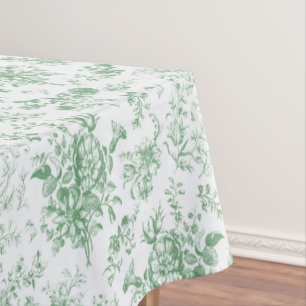 Classy Elegant Vintage Green Floral Toile Tablecloth