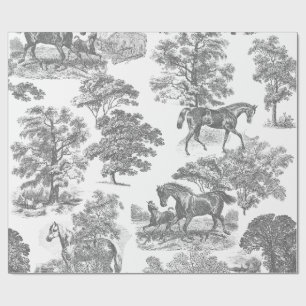Classy Elegant Vintage Grey Horses Toile Wrapping Paper
