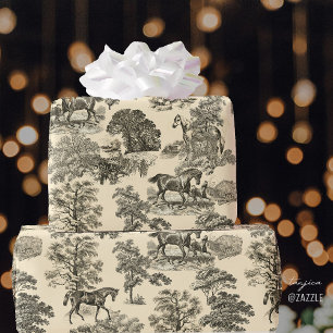 Classy Elegant Vintage Horses Beige Toile Wrapping Paper