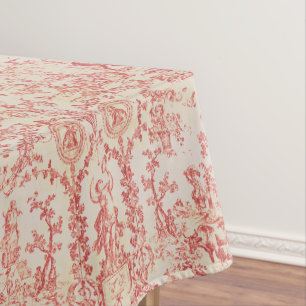 Classy Elegant Vintage Red Beige Country Toile Tablecloth