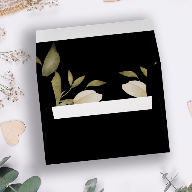 Classy elegant watercolor foliage modern black envelope (Creator Uploaded)