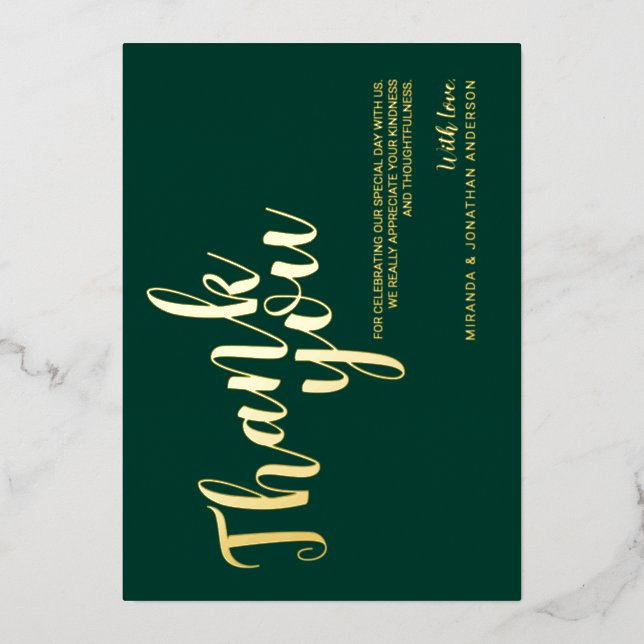 Classy Elegant Wedding Thank You Emerald and Gold (Front)