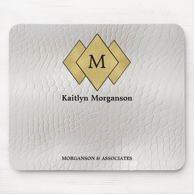 Classy Elegant White Leather Monogrammed  Mouse Mat (Front)