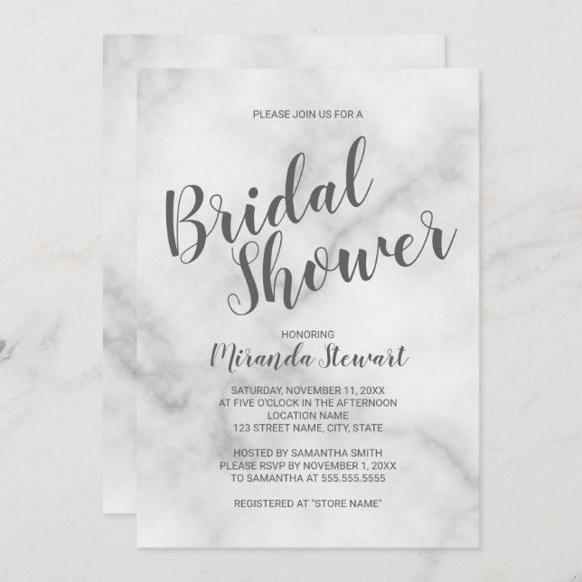 Classy Elegant White Marble Bridal Shower Invitation (Front/Back)
