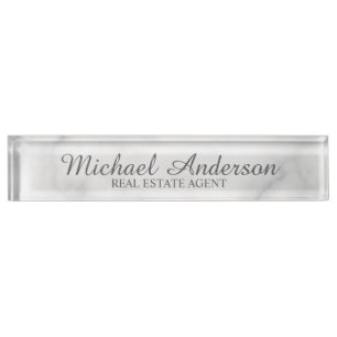 Classy Elegant White Marble Nameplate