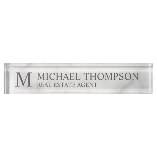 Classy Elegant White Marble Nameplate (Front)