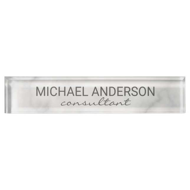 Classy Elegant White Marble Nameplate (Front)