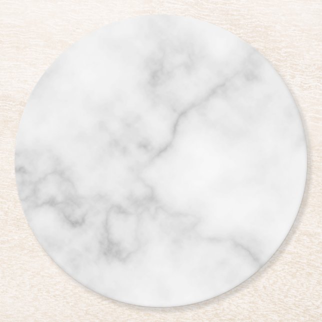 Classy Elegant White Marble Pattern Round Paper Coaster (Front)