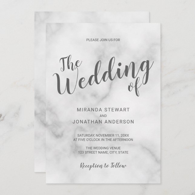 Classy Elegant White Marble Wedding Invitation (Front/Back)