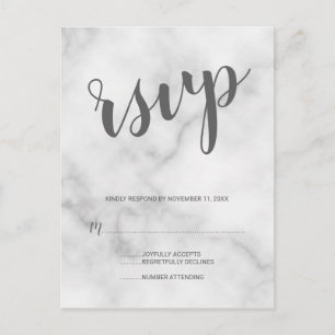 Classy Elegant White Marble Wedding RSVP Invitation Postcard
