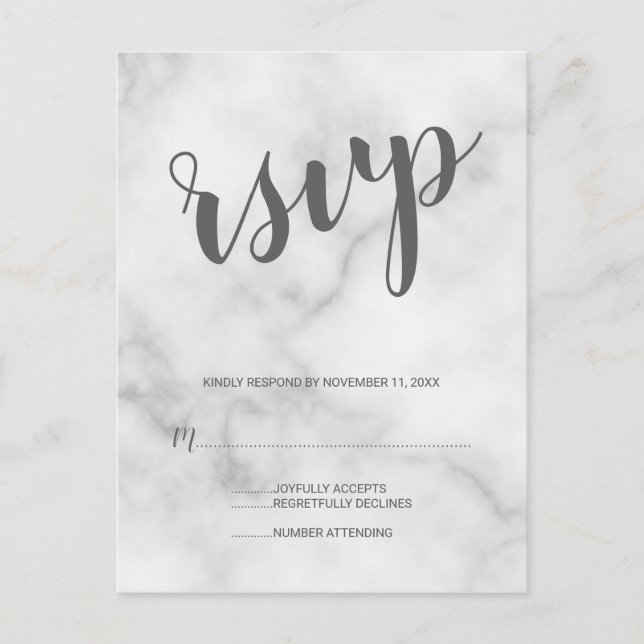 Classy Elegant White Marble Wedding RSVP Invitation Postcard (Front)