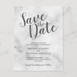 Classy Elegant White Marble Wedding Save the Date Announcement Postcard