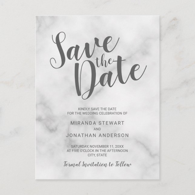 Classy Elegant White Marble Wedding Save the Date Announcement Postcard (Front)