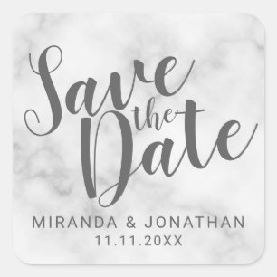 Classy Elegant White Marble Wedding Save the Date Square Sticker